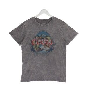 Coors Banquet Beer Graphic T-Shirt Mens Lg Gray Acid Wash Out of Print Vintage